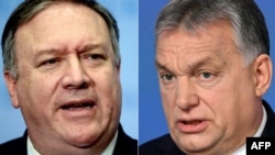 Mike Pompeo (solda) və Victor Orban